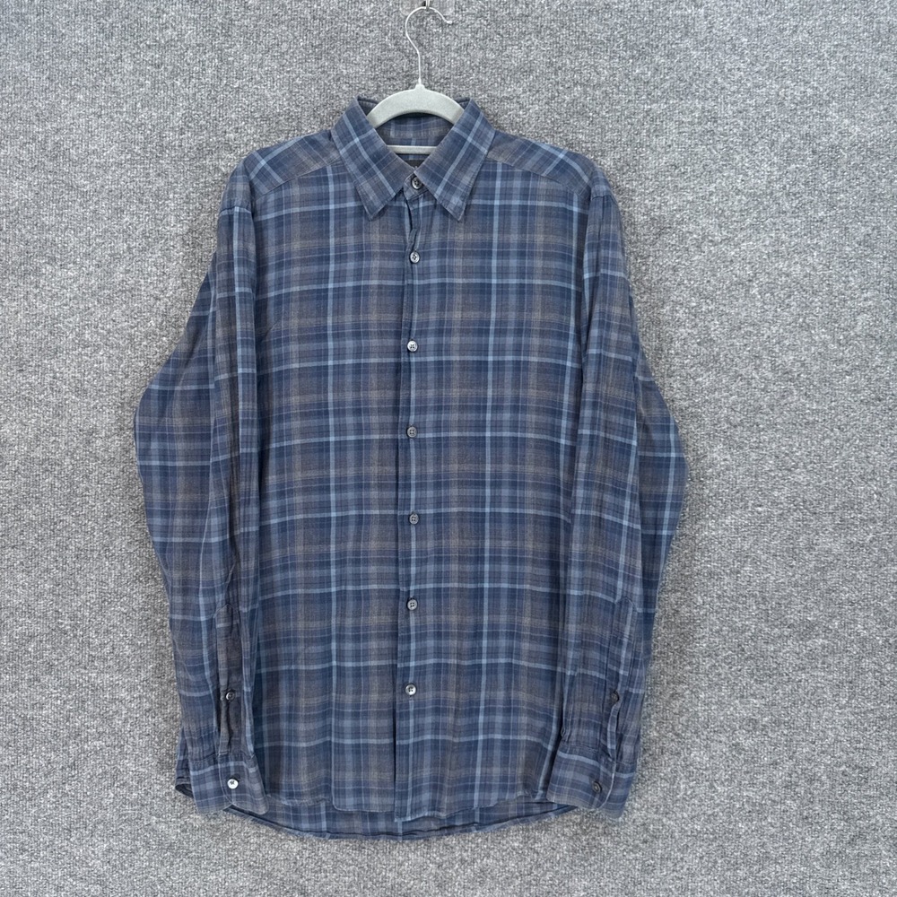 Ermenegildo Zegna Button Up Shirt Men Small Blue Plaid Cotton Luxury Lightweight